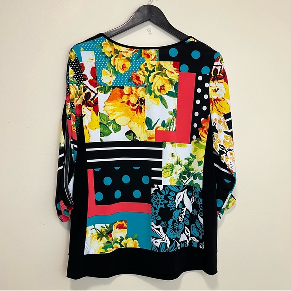 Joseph Ribkoff Multi Print Sparkle Strip 3/4 Sleeve Top - Picture 11 of 16